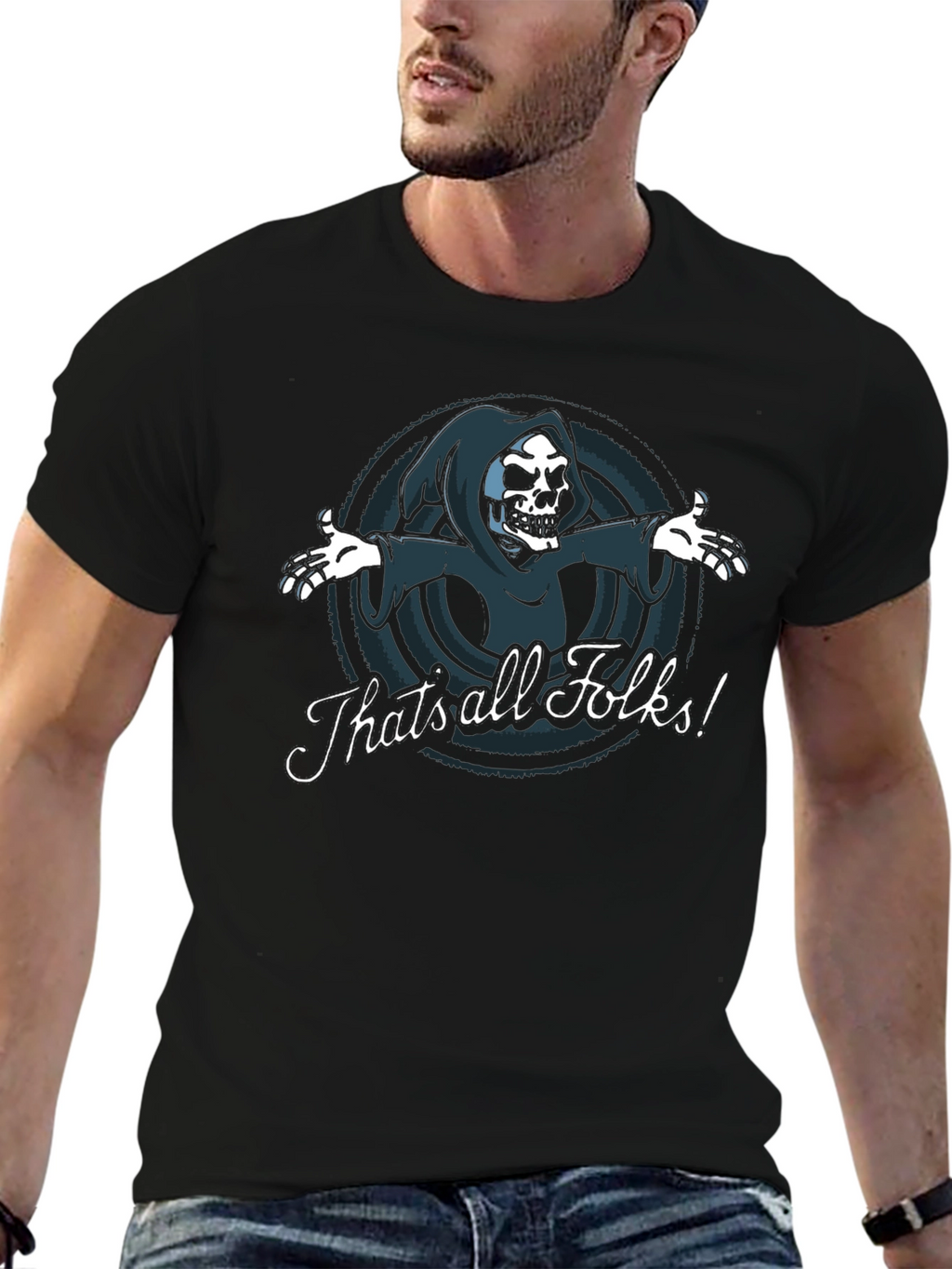 Thats All Folks Grim Reaper Graphic Tee - Black