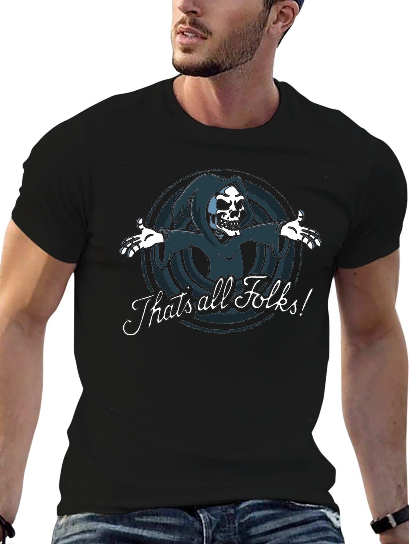 Thats All Folks Grim Reaper Graphic Tee - Black