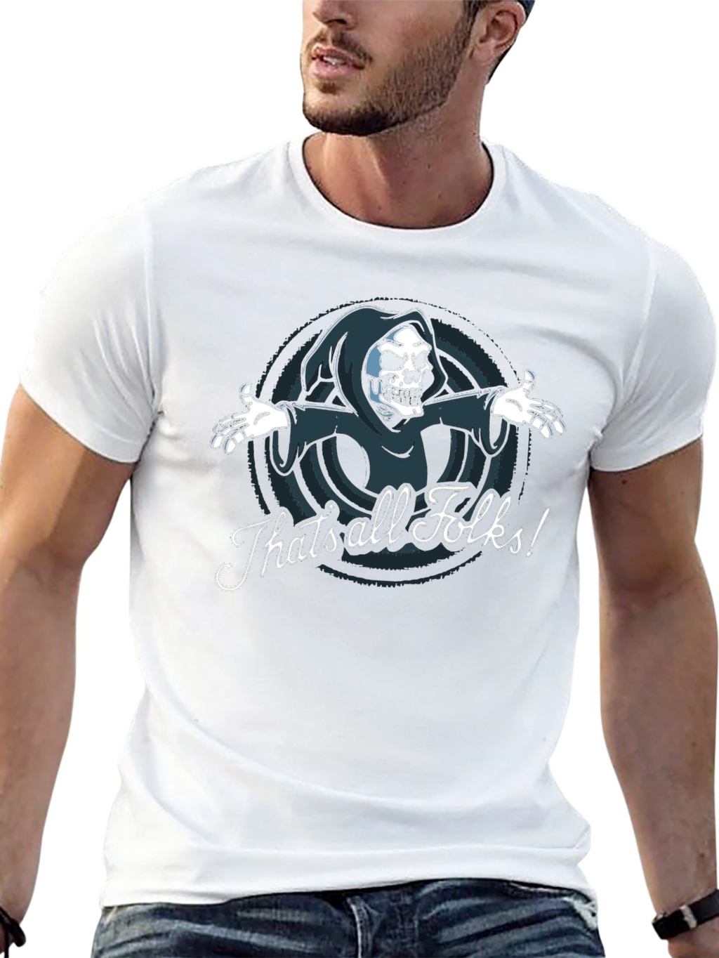 Thats All Folks Grim Reaper Graphic Tee - Black