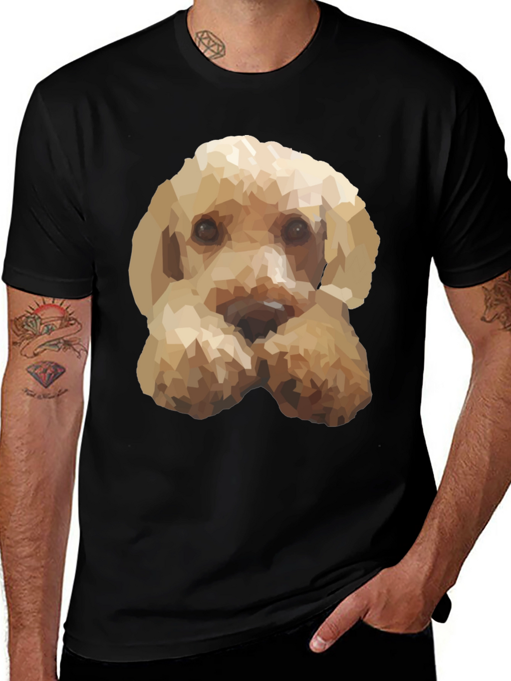 Geometric Dog Print Black T-Shirt