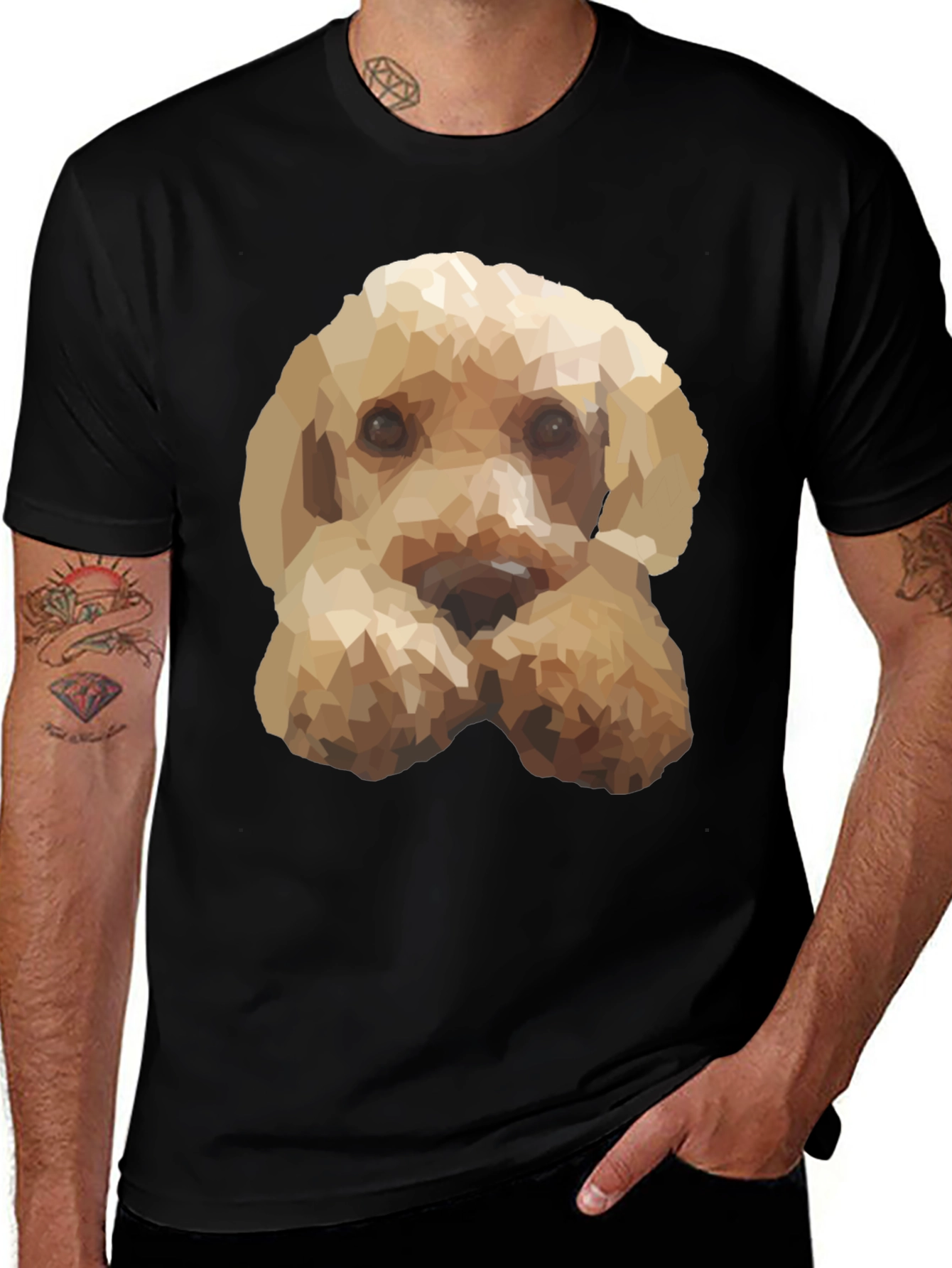 Geometric Dog Print Black T-Shirt