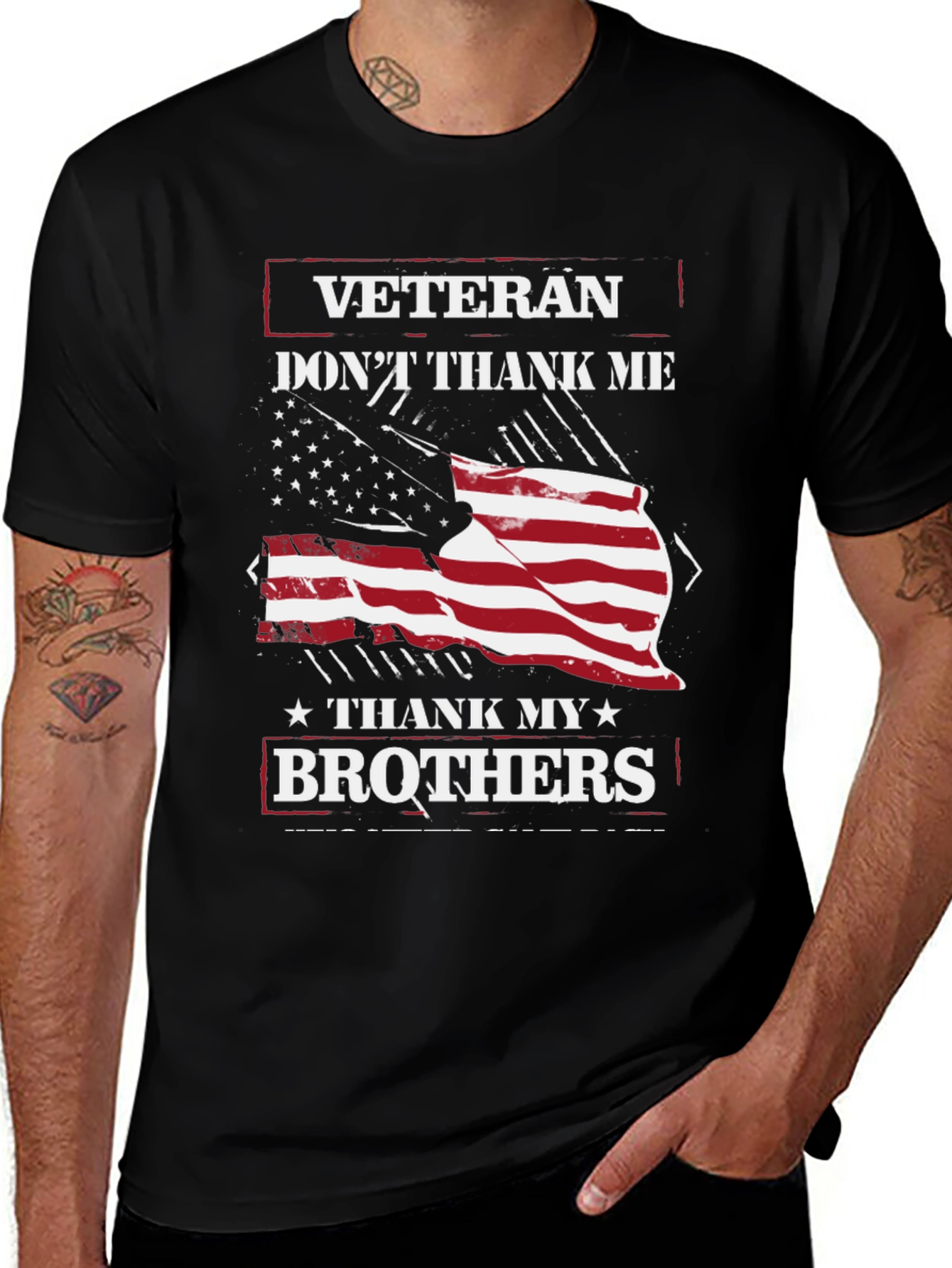 Veteran Brothers Graphic Tee - Patriotic USA Flag Design