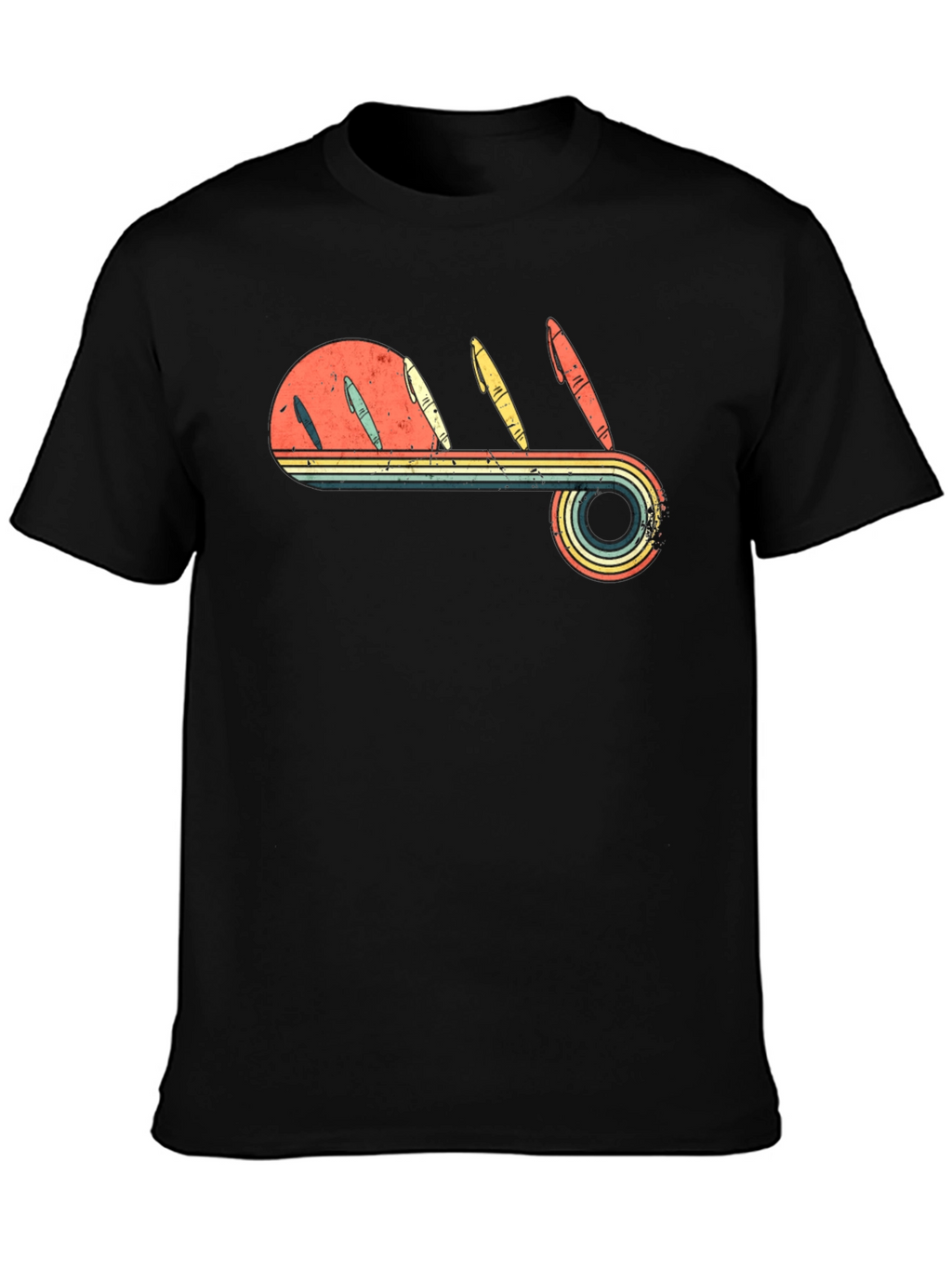 Retro Pen Sunset Graphic Tee - Black