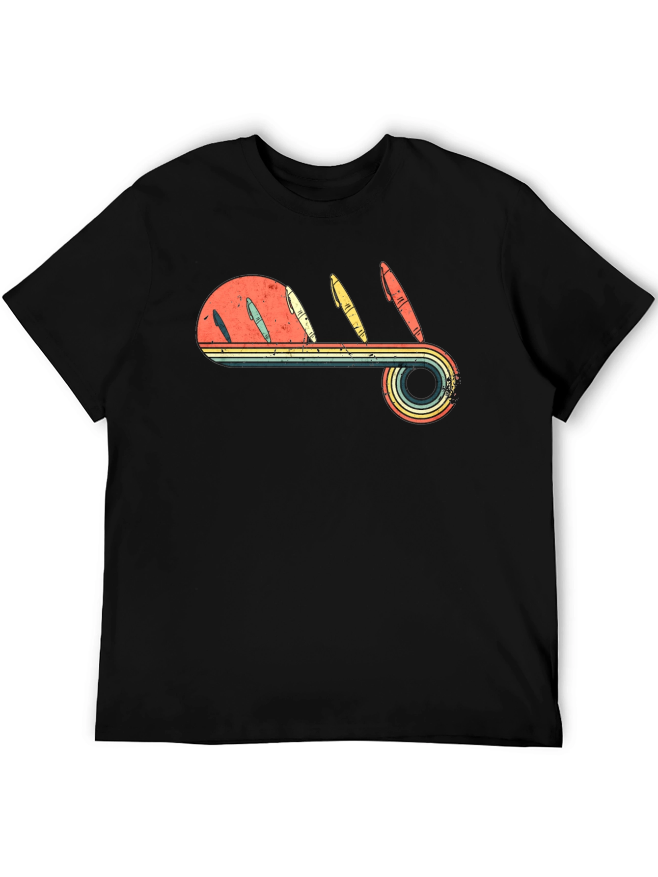 Retro Pen Sunset Graphic Tee - Black