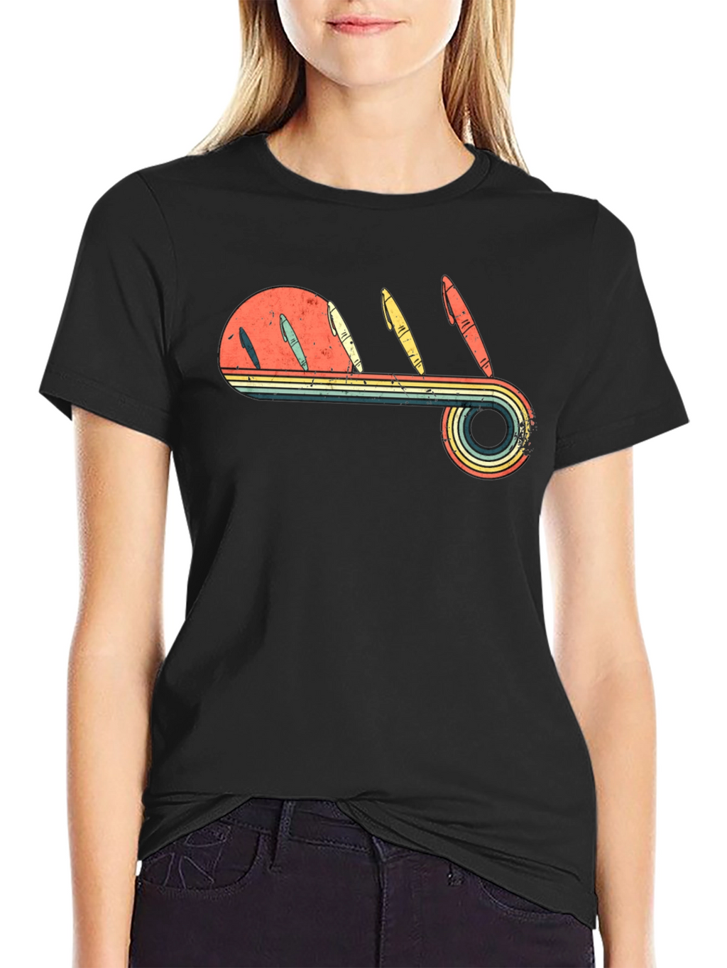 Retro Pen Sunset Graphic Tee - Black