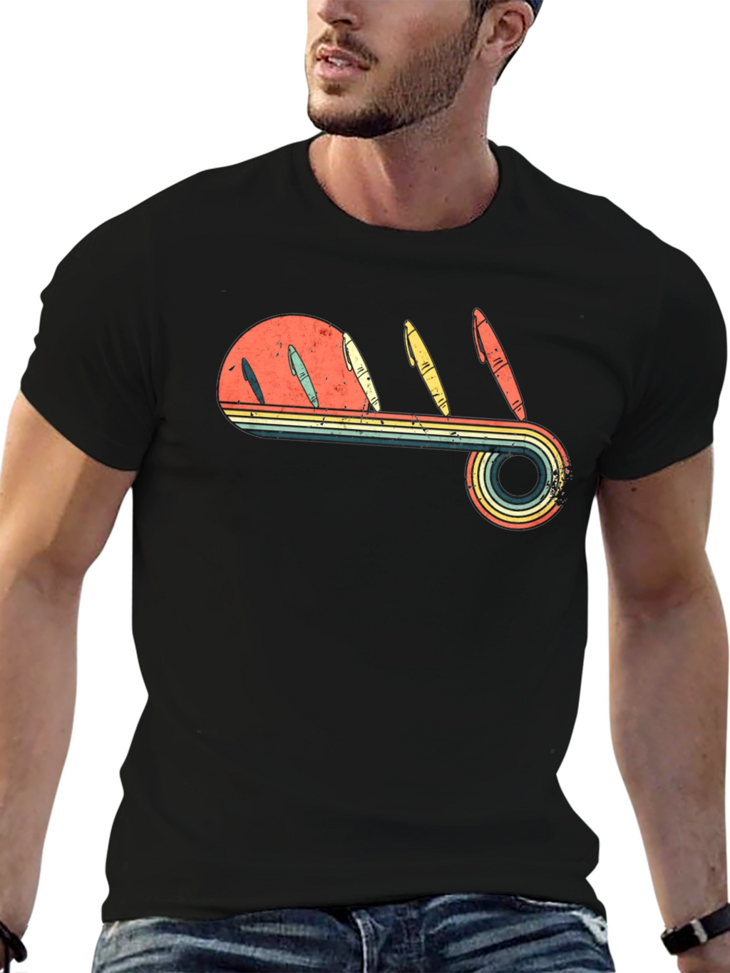 Retro Pen Sunset Graphic Tee - Black