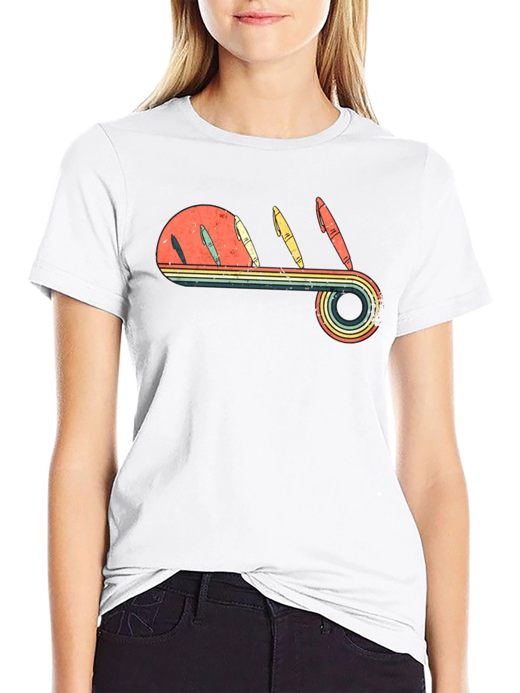 Retro Pen Sunset Graphic Tee - Black