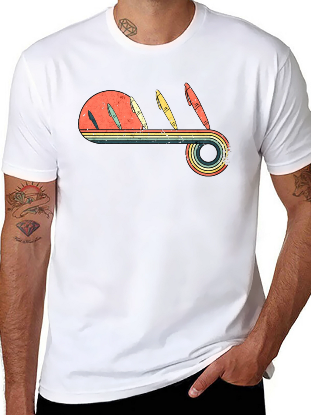 Retro Pen Sunset Graphic Tee - Black