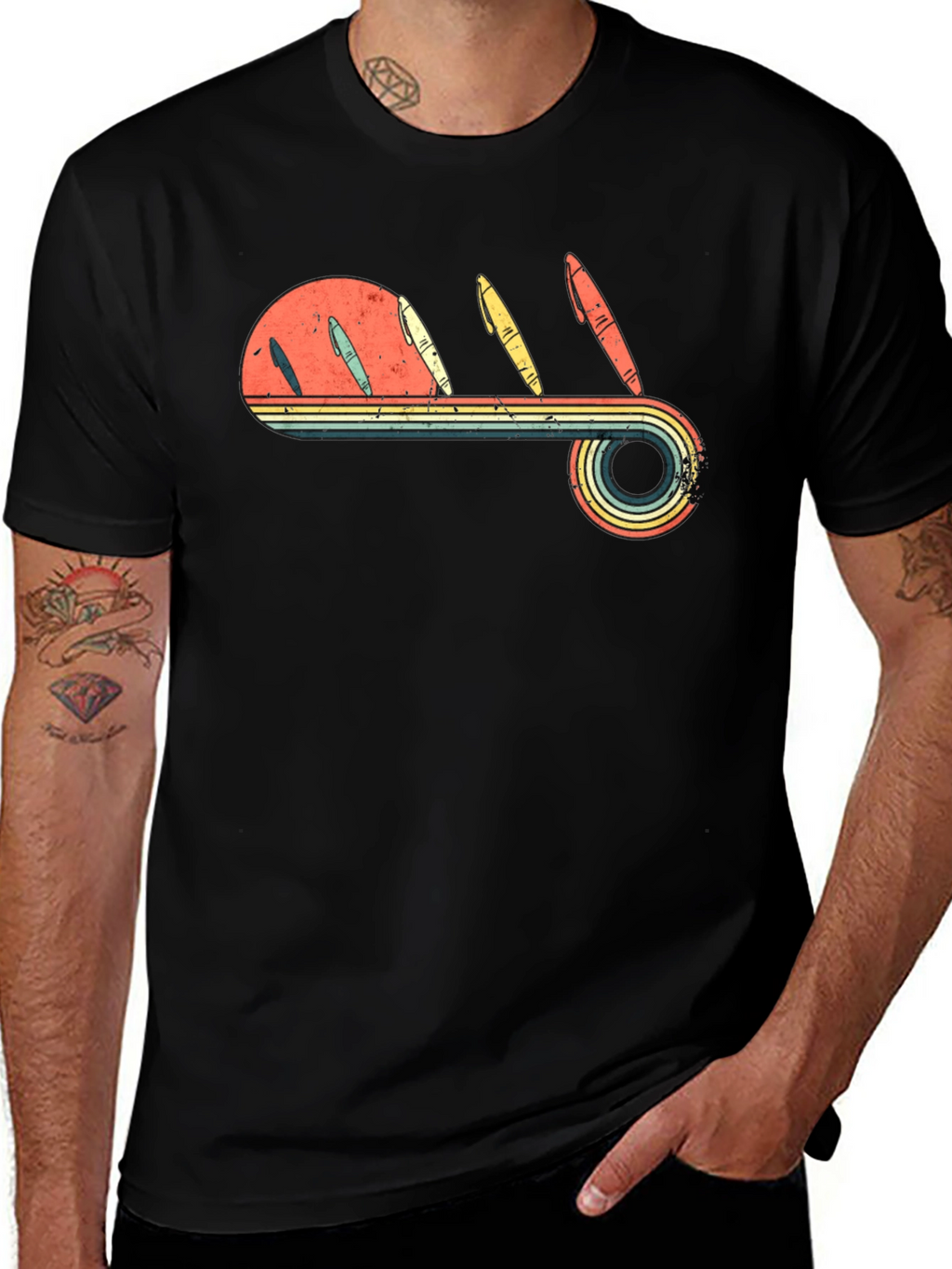 Retro Pen Sunset Graphic Tee - Black