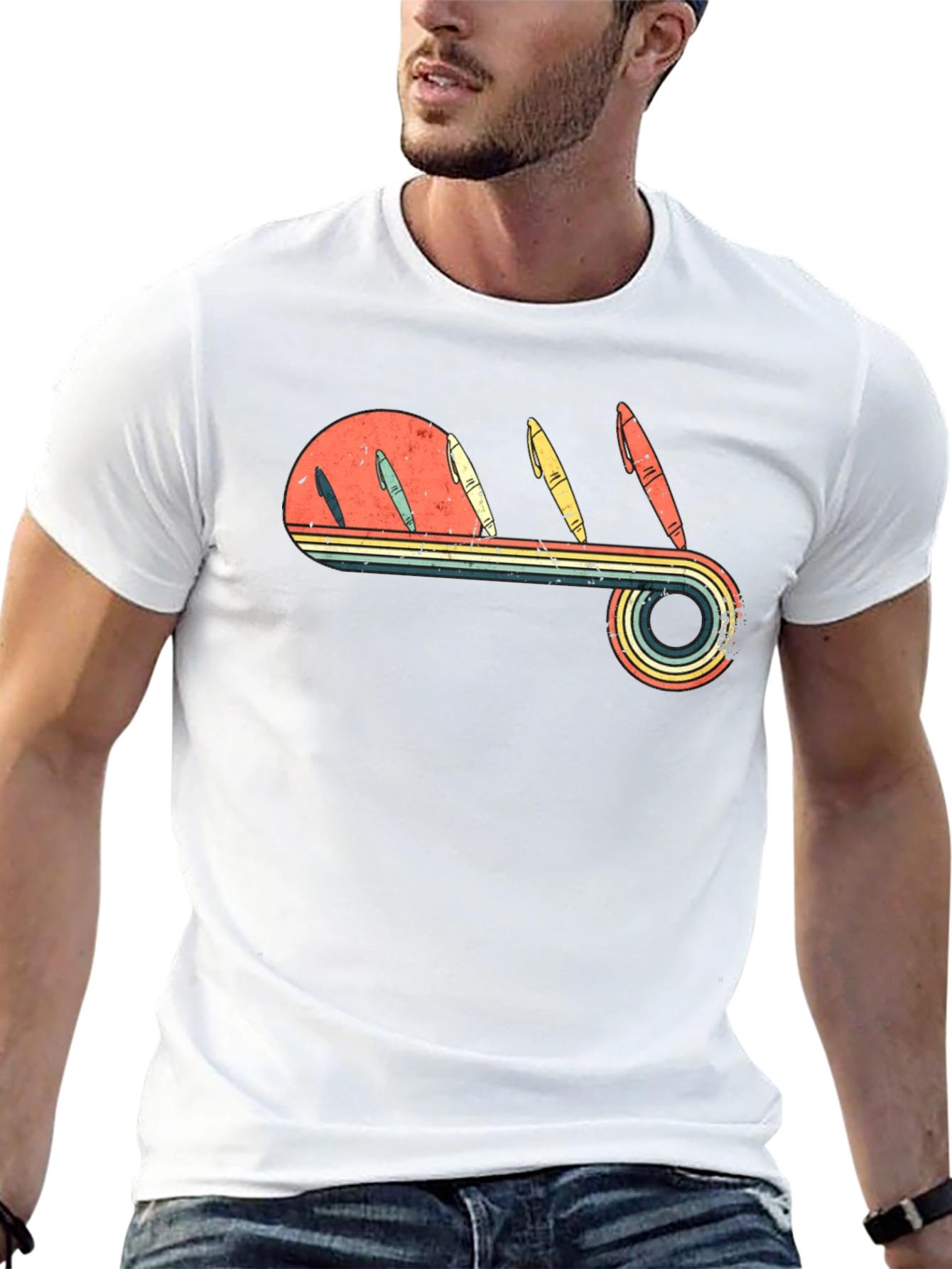 Retro Pen Sunset Graphic Tee - Black
