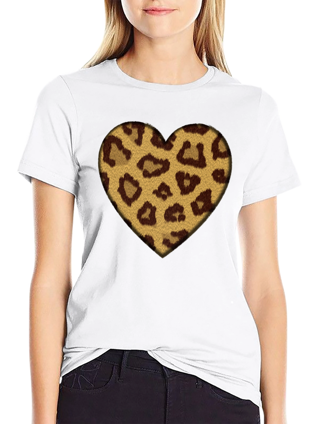 Leopard Heart Graphic Black T-Shirt