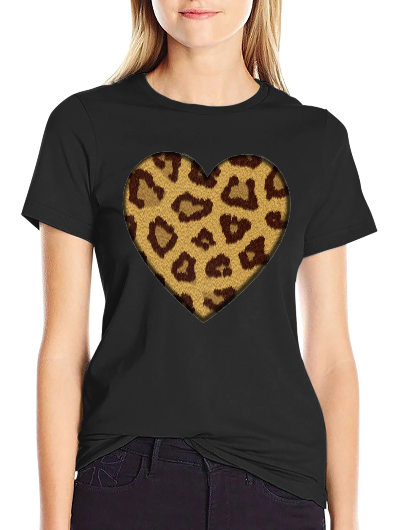 Leopard Heart Graphic Black T-Shirt
