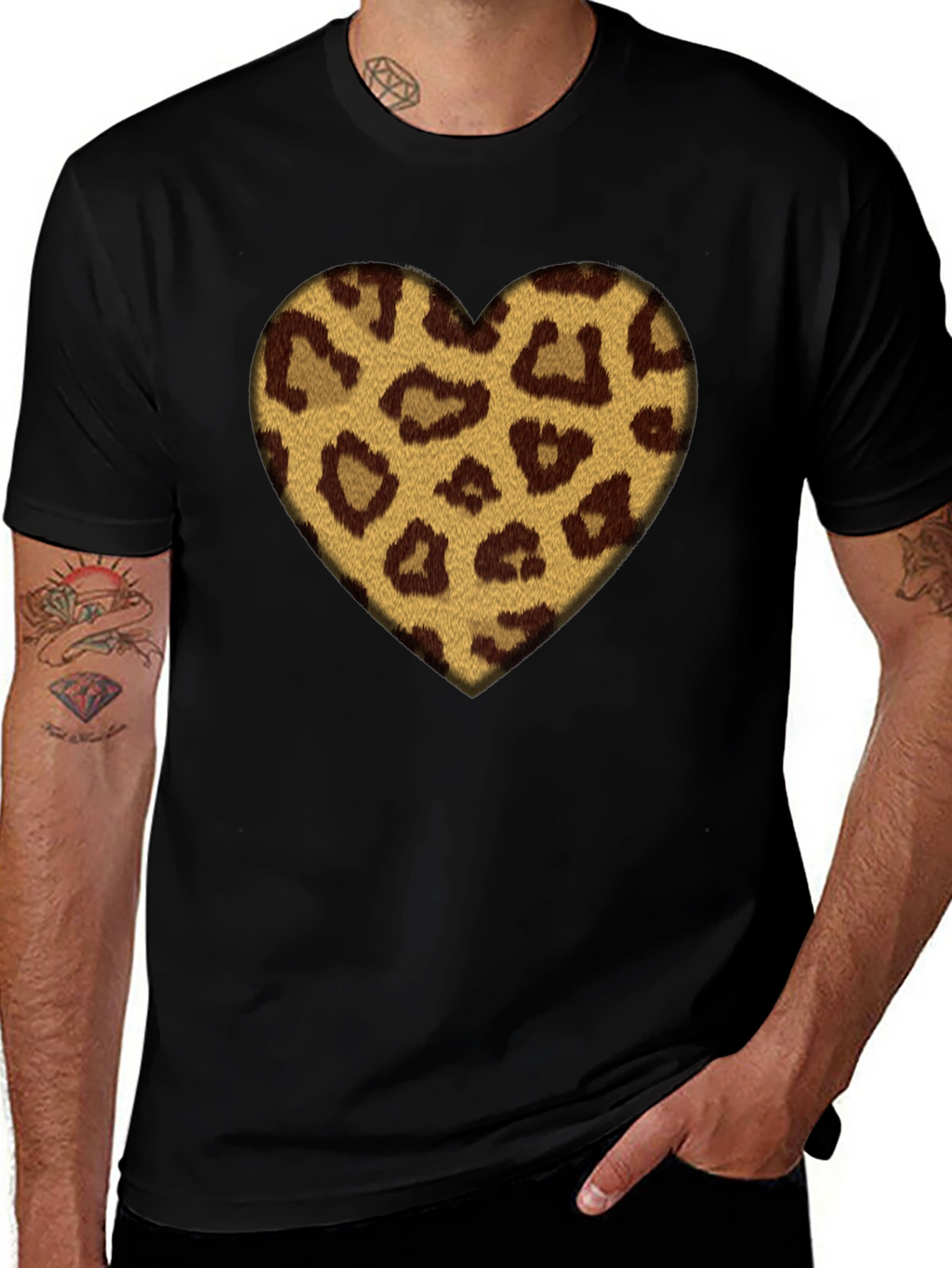 Leopard Heart Graphic Black T-Shirt