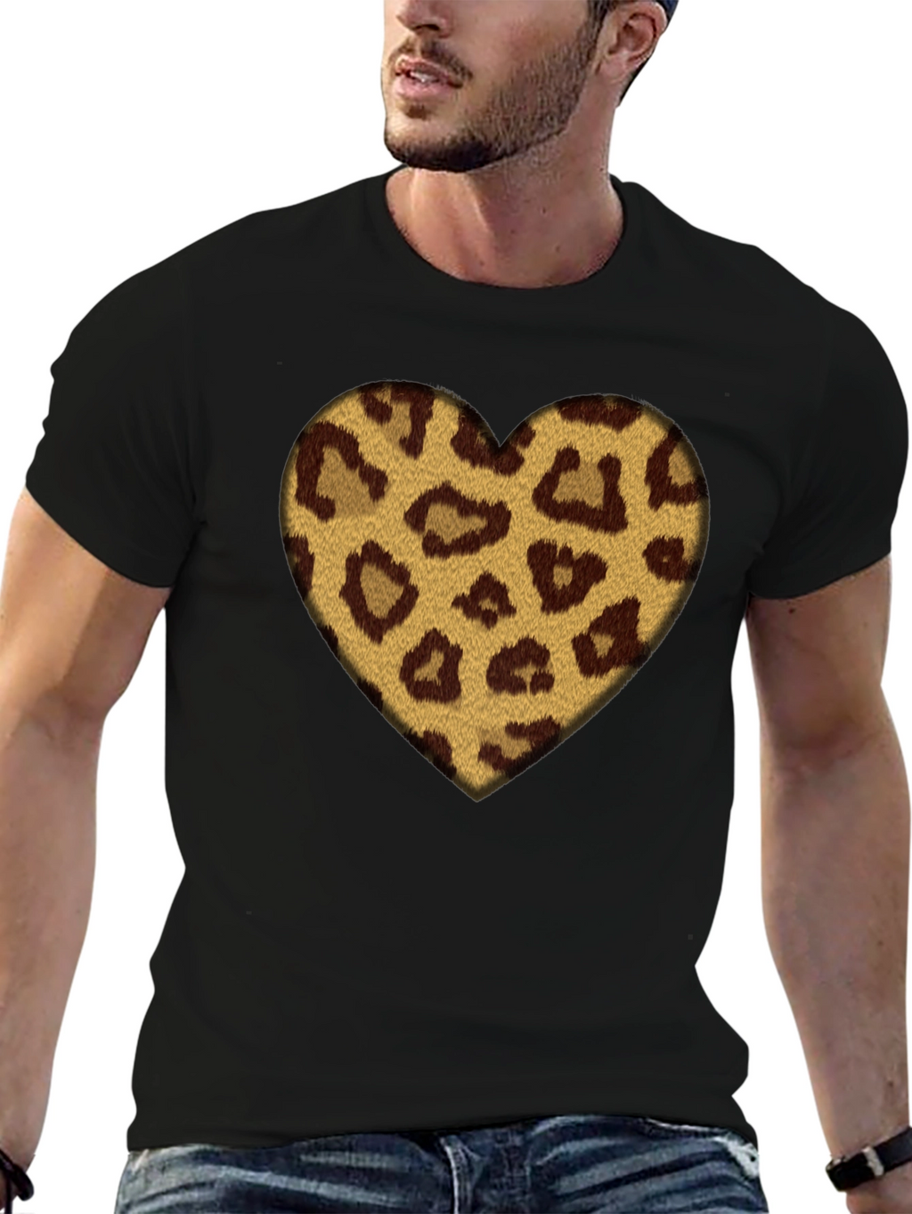 Leopard Heart Graphic Black T-Shirt