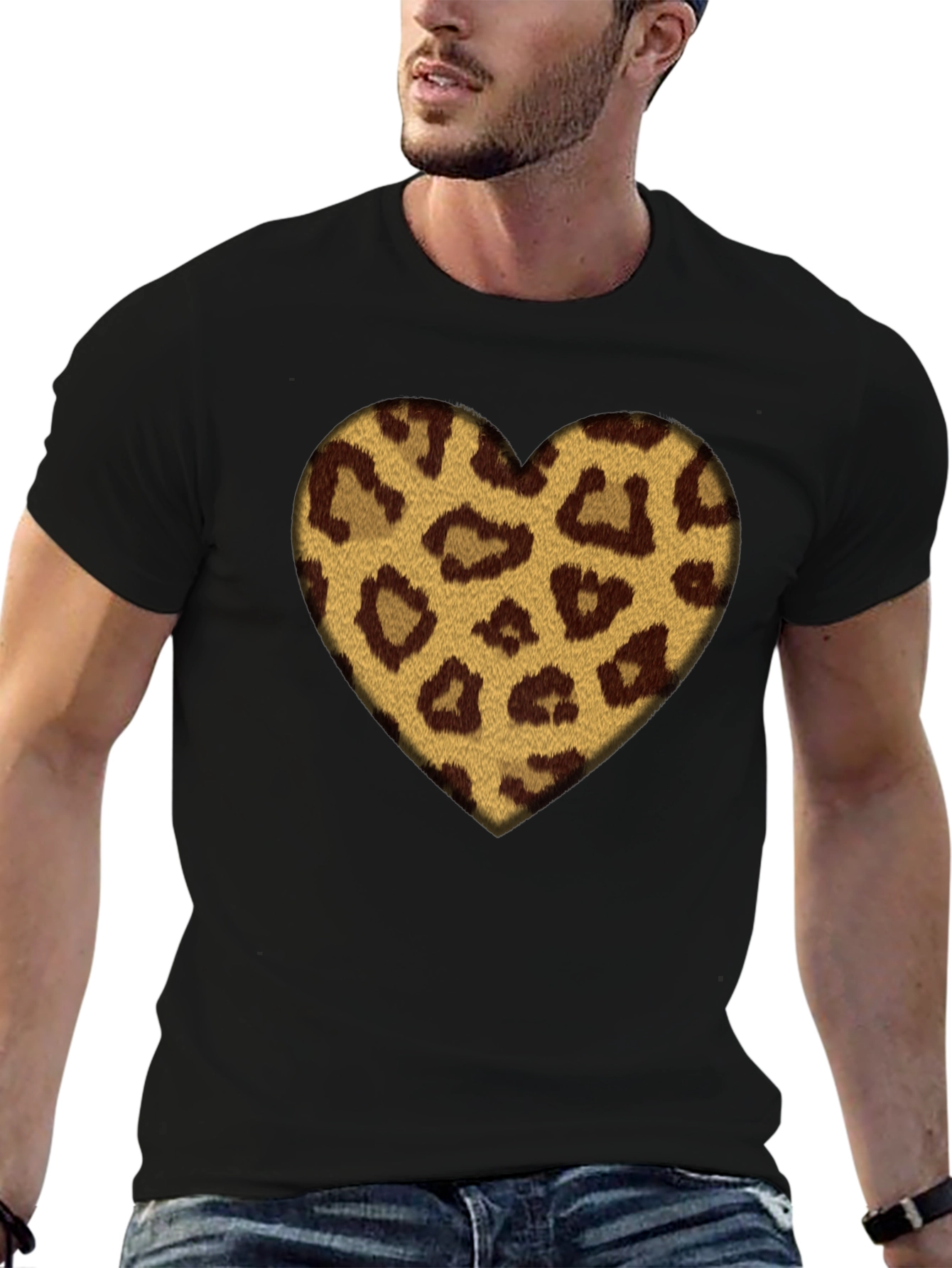 Leopard Heart Graphic Black T-Shirt