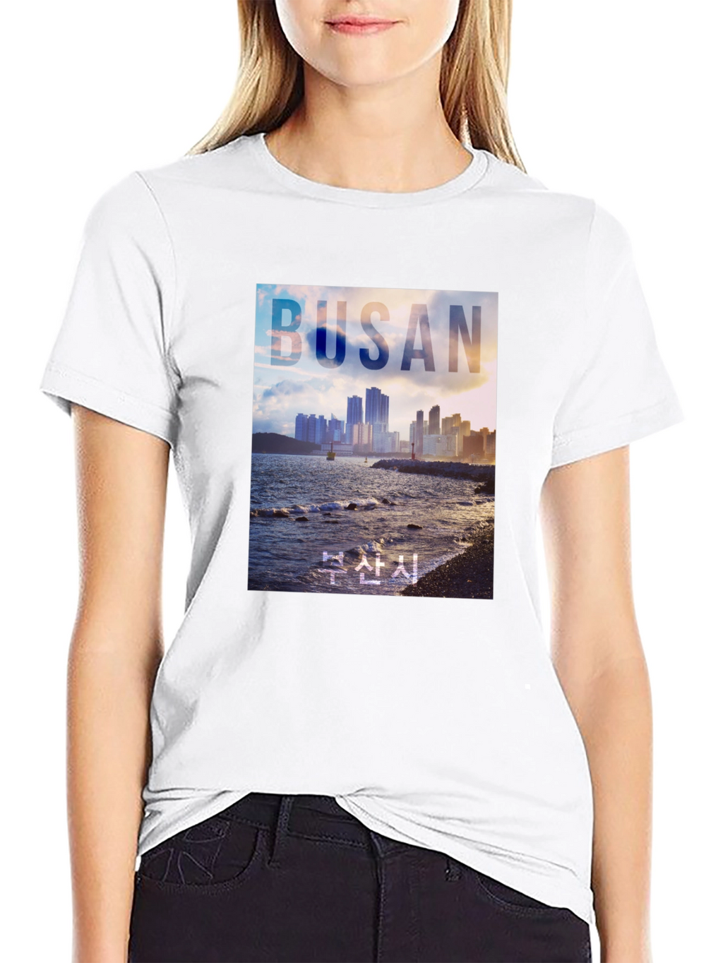Busan Cityscape Graphic Tee - Coastal Style