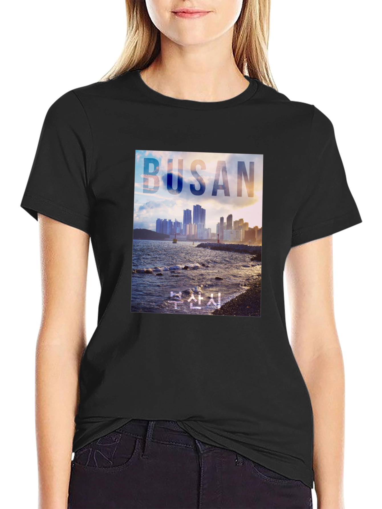Busan Cityscape Graphic Tee - Coastal Style