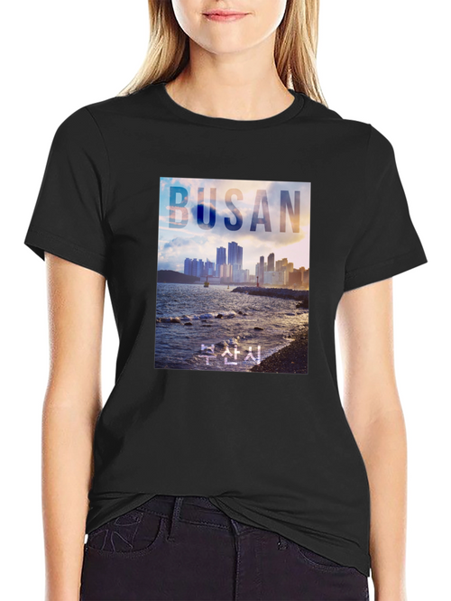 Busan Cityscape Graphic Tee - Coastal Style