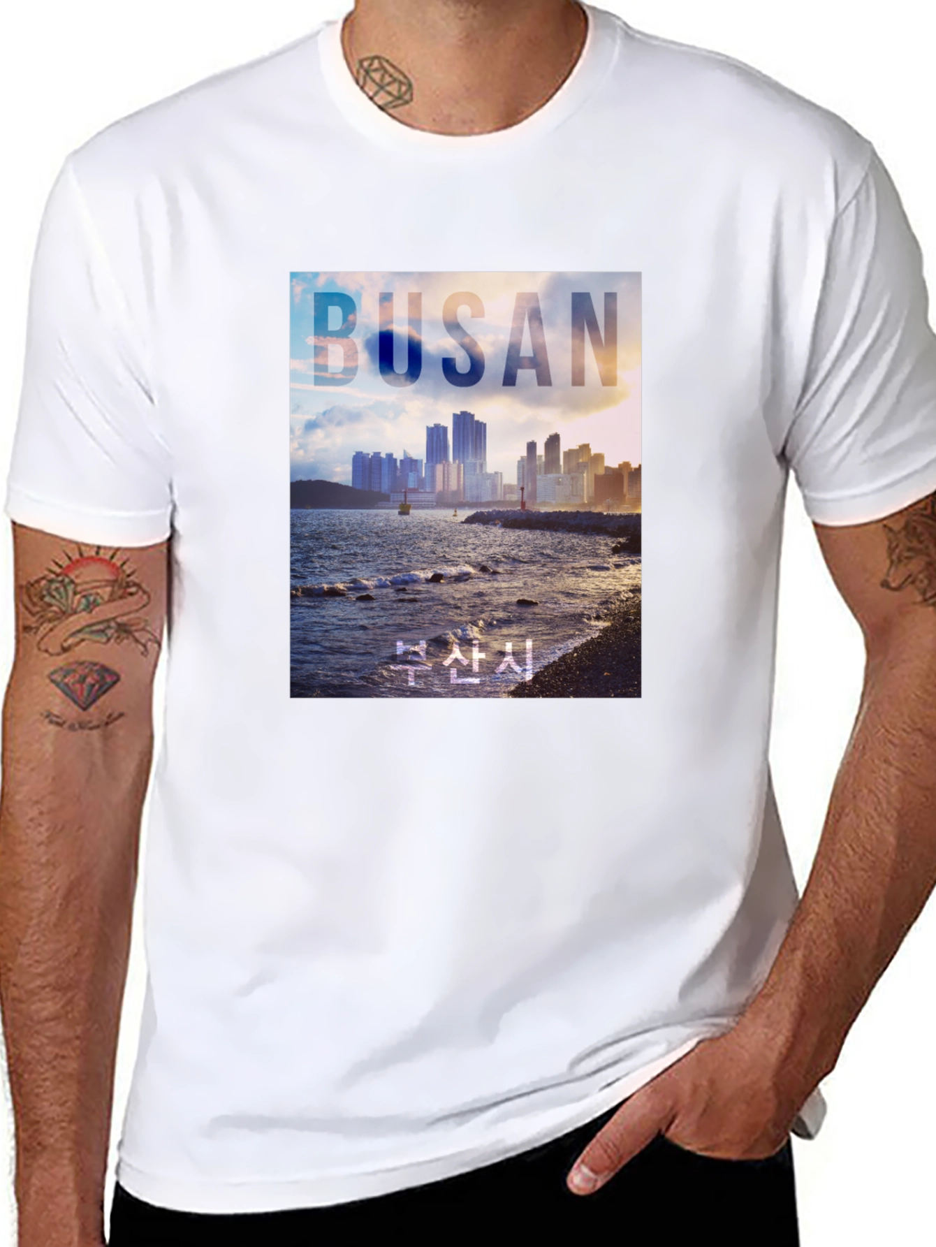 Busan Cityscape Graphic Tee - Coastal Style
