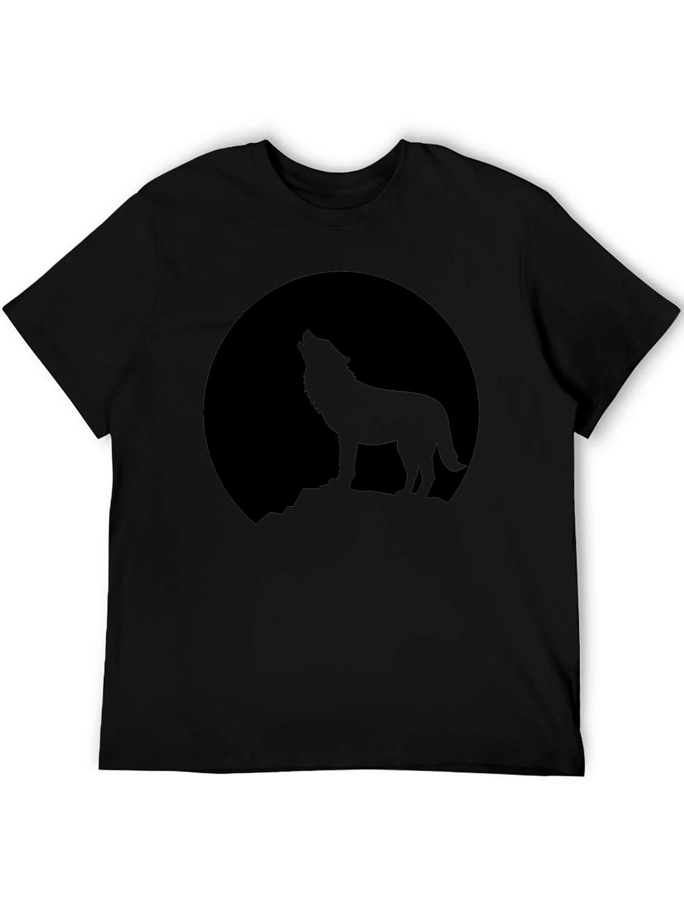 Wolf Howling at Moon Graphic T-Shirt - Black