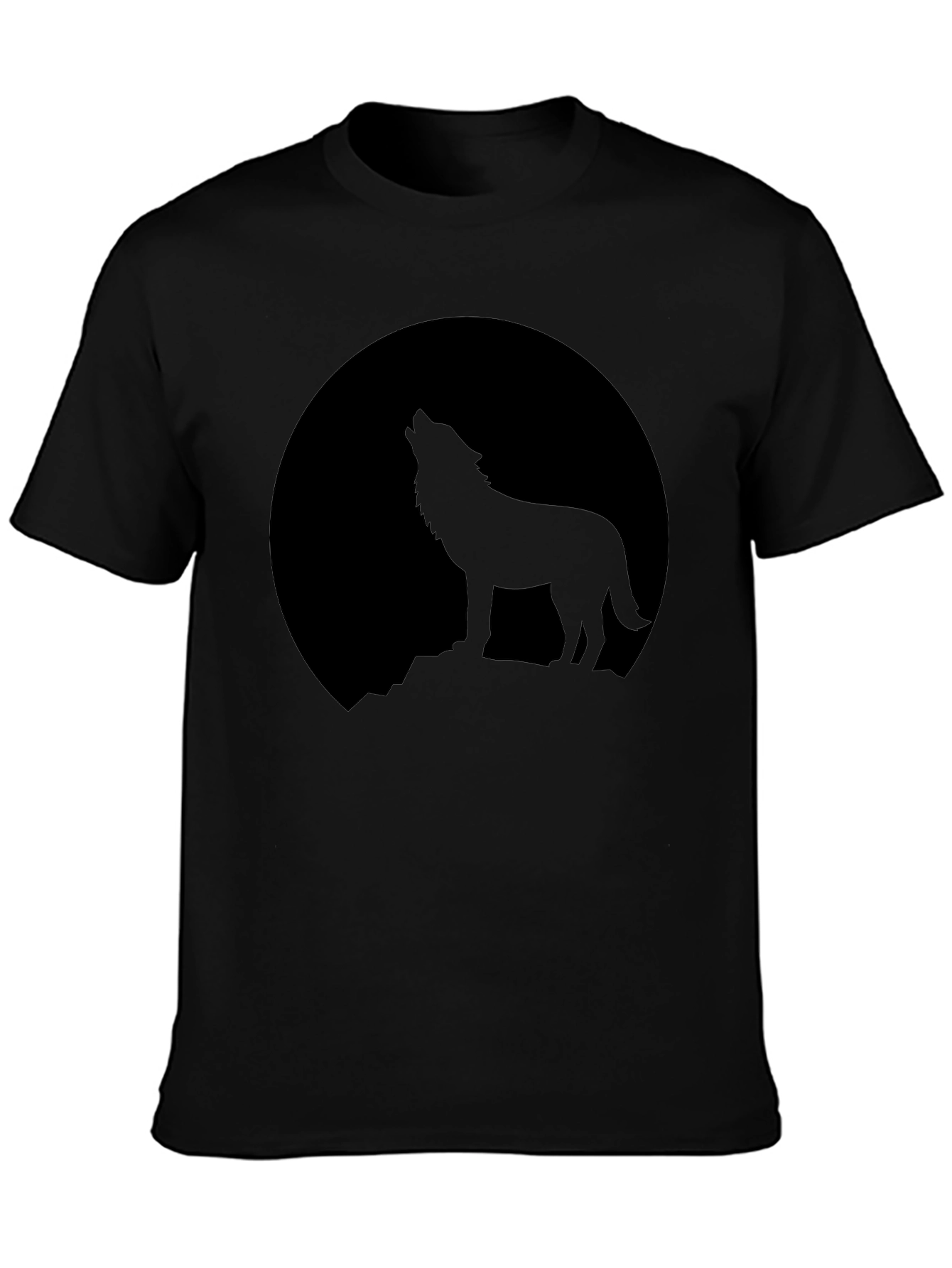 Wolf Howling at Moon Graphic T-Shirt - Black