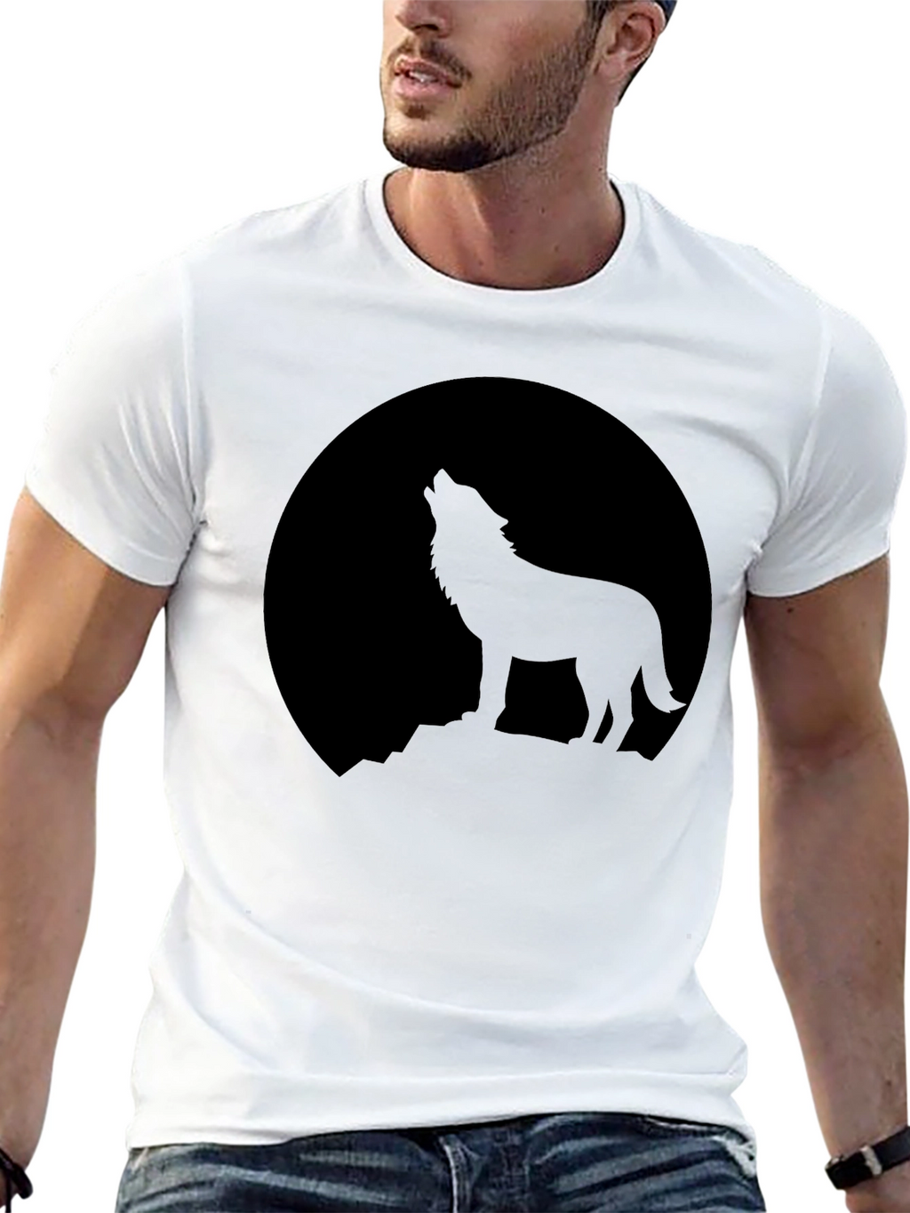 Wolf Howling at Moon Graphic T-Shirt - Black