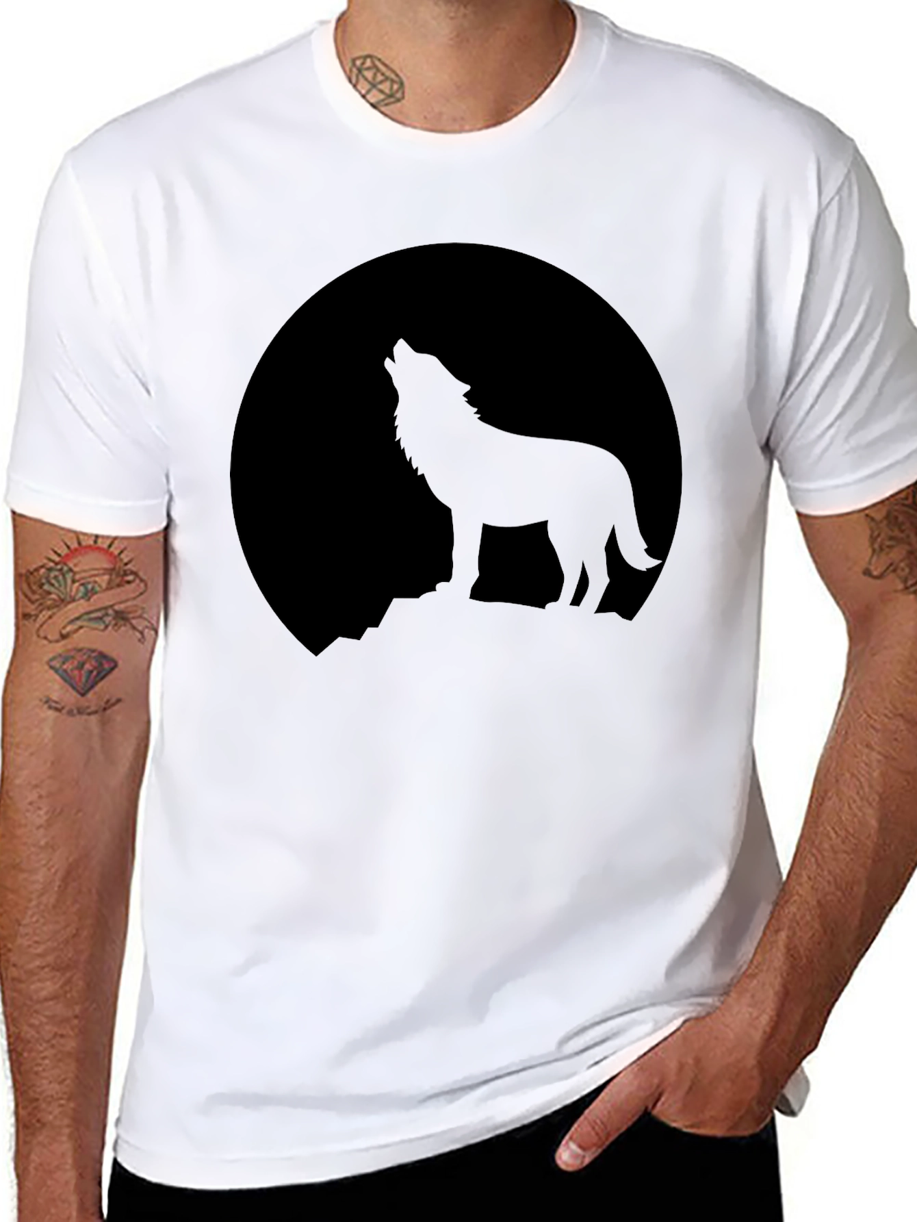 Wolf Howling at Moon Graphic T-Shirt - Black