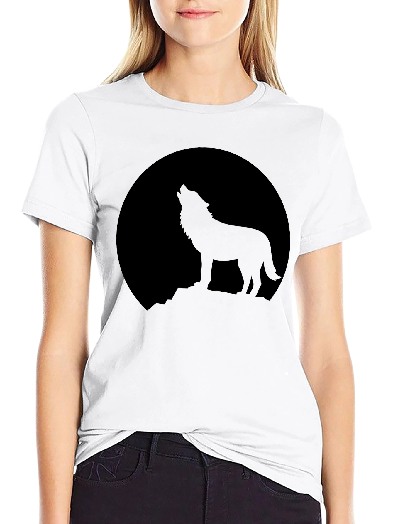 Wolf Howling at Moon Graphic T-Shirt - Black