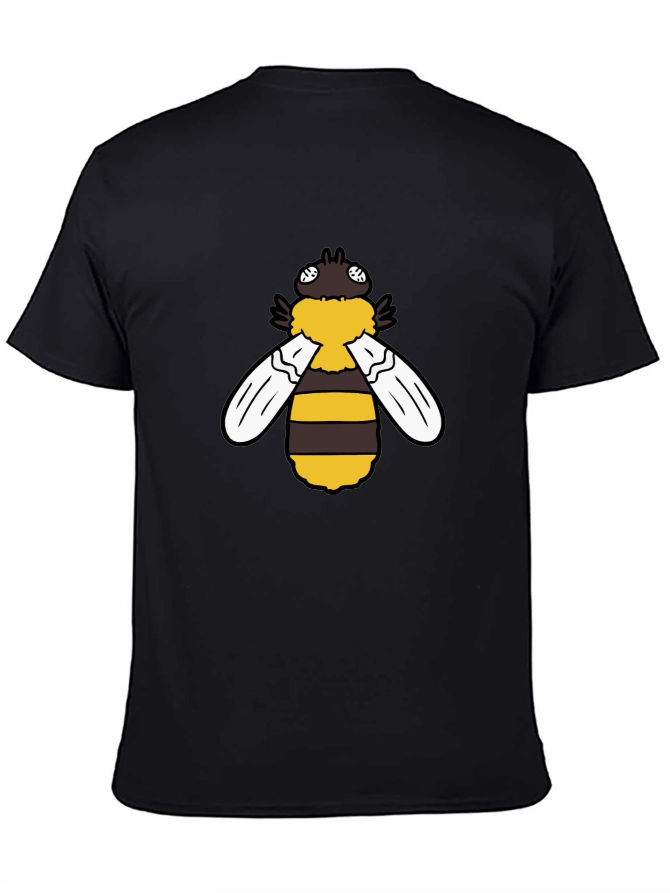 Cartoon Bee Graphic Tee - Black Short Sleeve Shirt