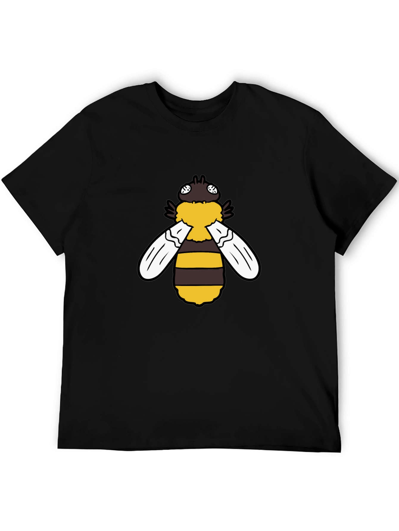 Cartoon Bee Graphic Tee - Black Short Sleeve Shirt