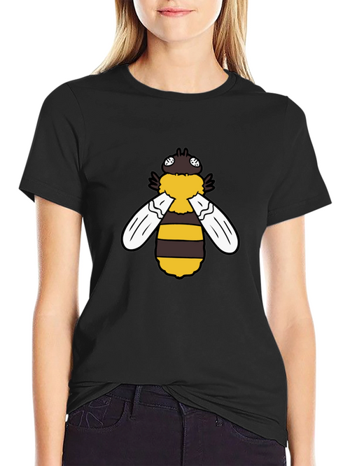 Cartoon Bee Graphic Tee - Black Short Sleeve Shirt