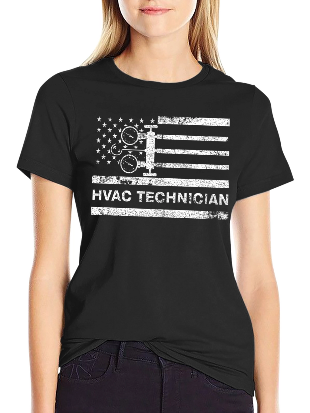 HVAC Technician American Flag Graphic T-Shirt