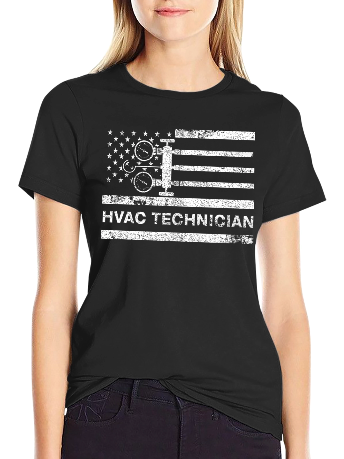 HVAC Technician American Flag Graphic T-Shirt