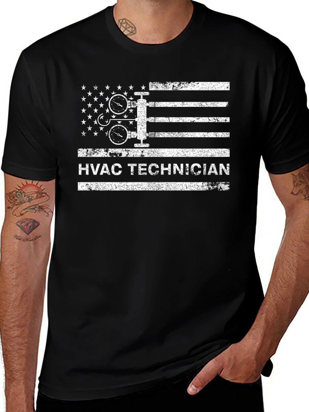 HVAC Technician American Flag Graphic T-Shirt