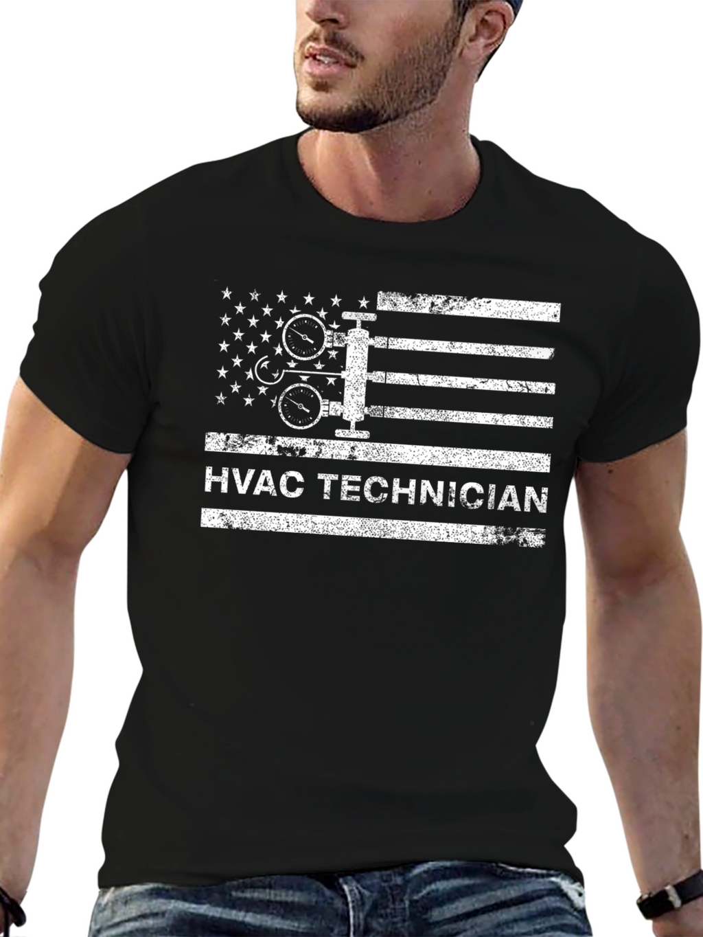 HVAC Technician American Flag Graphic T-Shirt