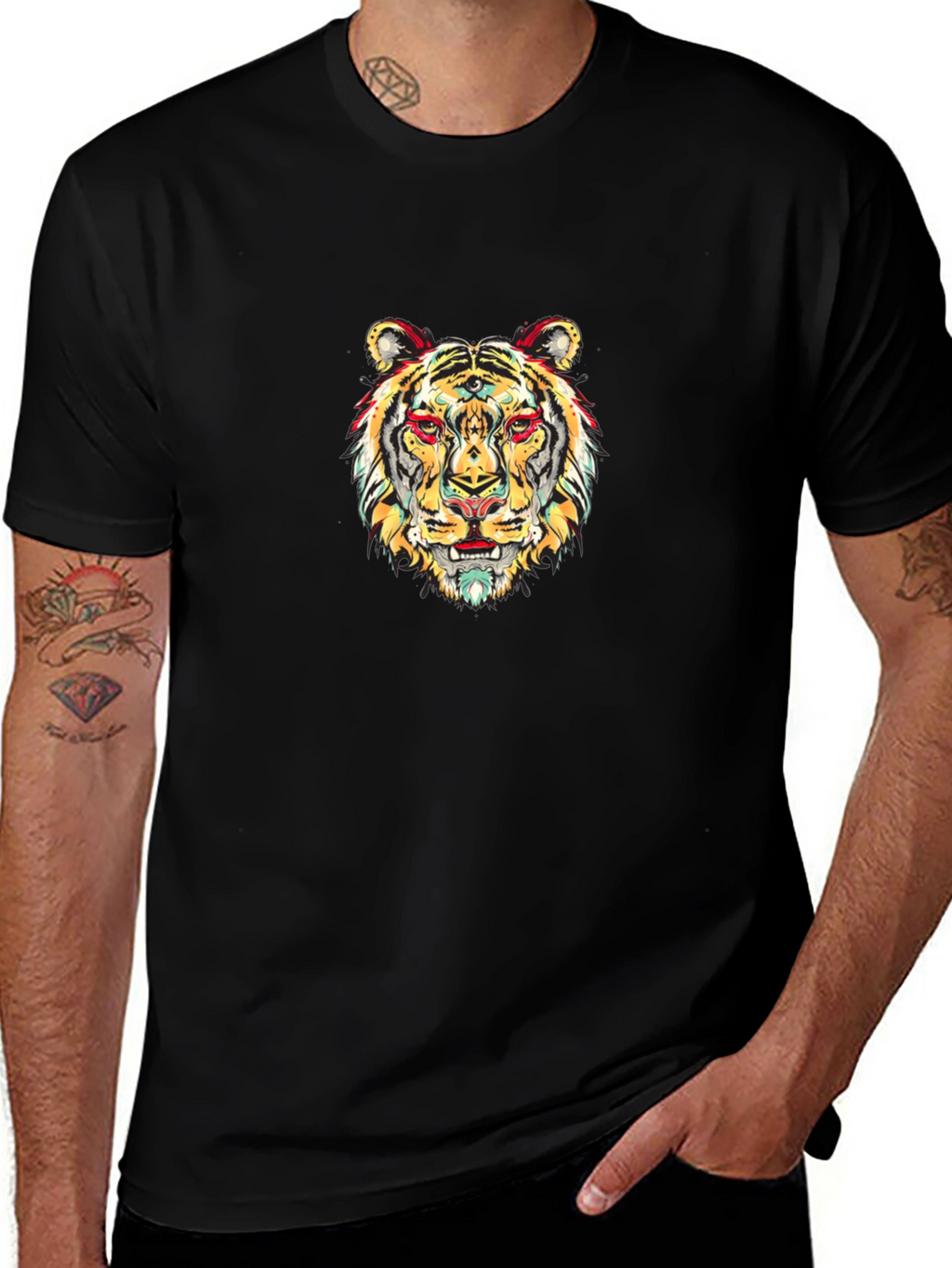 Vibrant Tiger Graphic Black T-Shirt