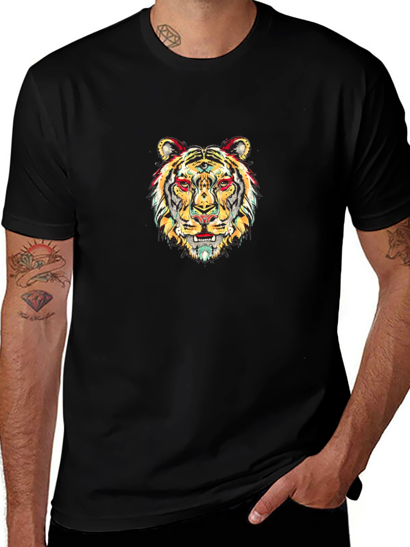 Vibrant Tiger Graphic Black T-Shirt