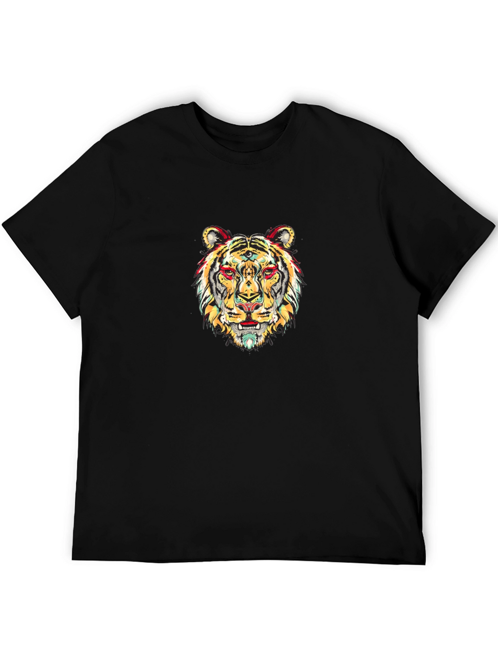 Vibrant Tiger Graphic Black T-Shirt