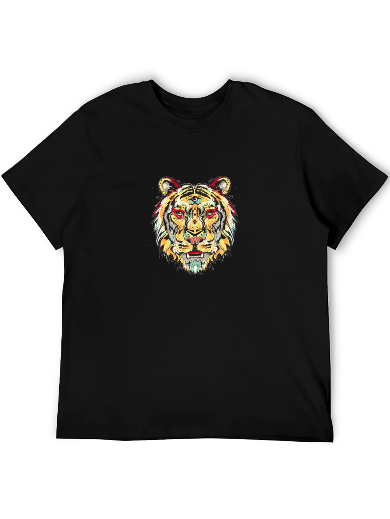 Vibrant Tiger Graphic Black T-Shirt