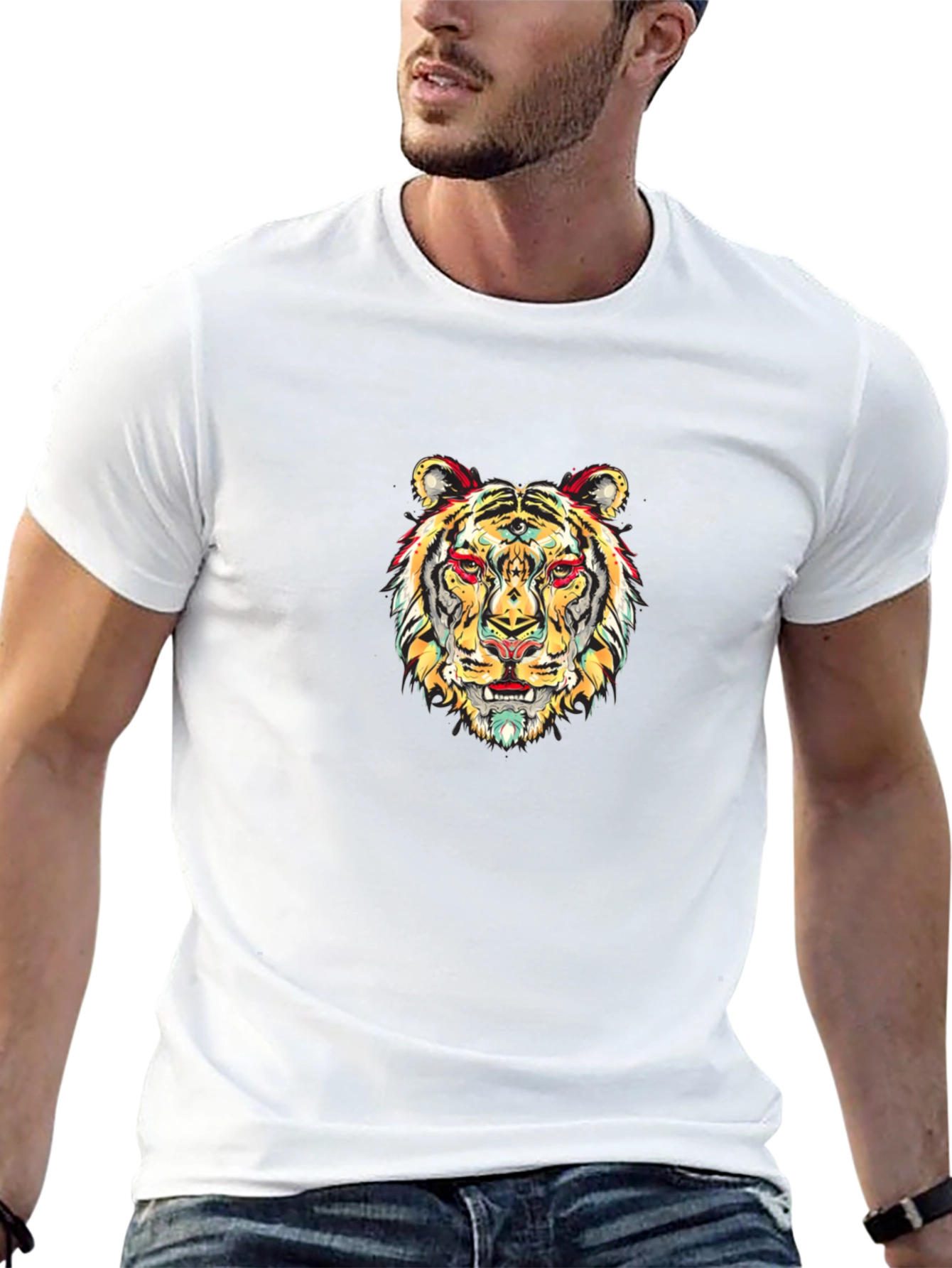 Vibrant Tiger Graphic Black T-Shirt