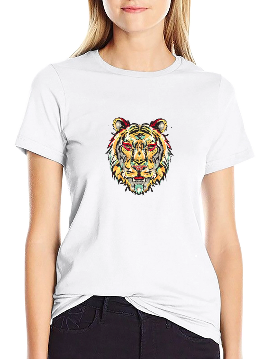 Vibrant Tiger Graphic Black T-Shirt
