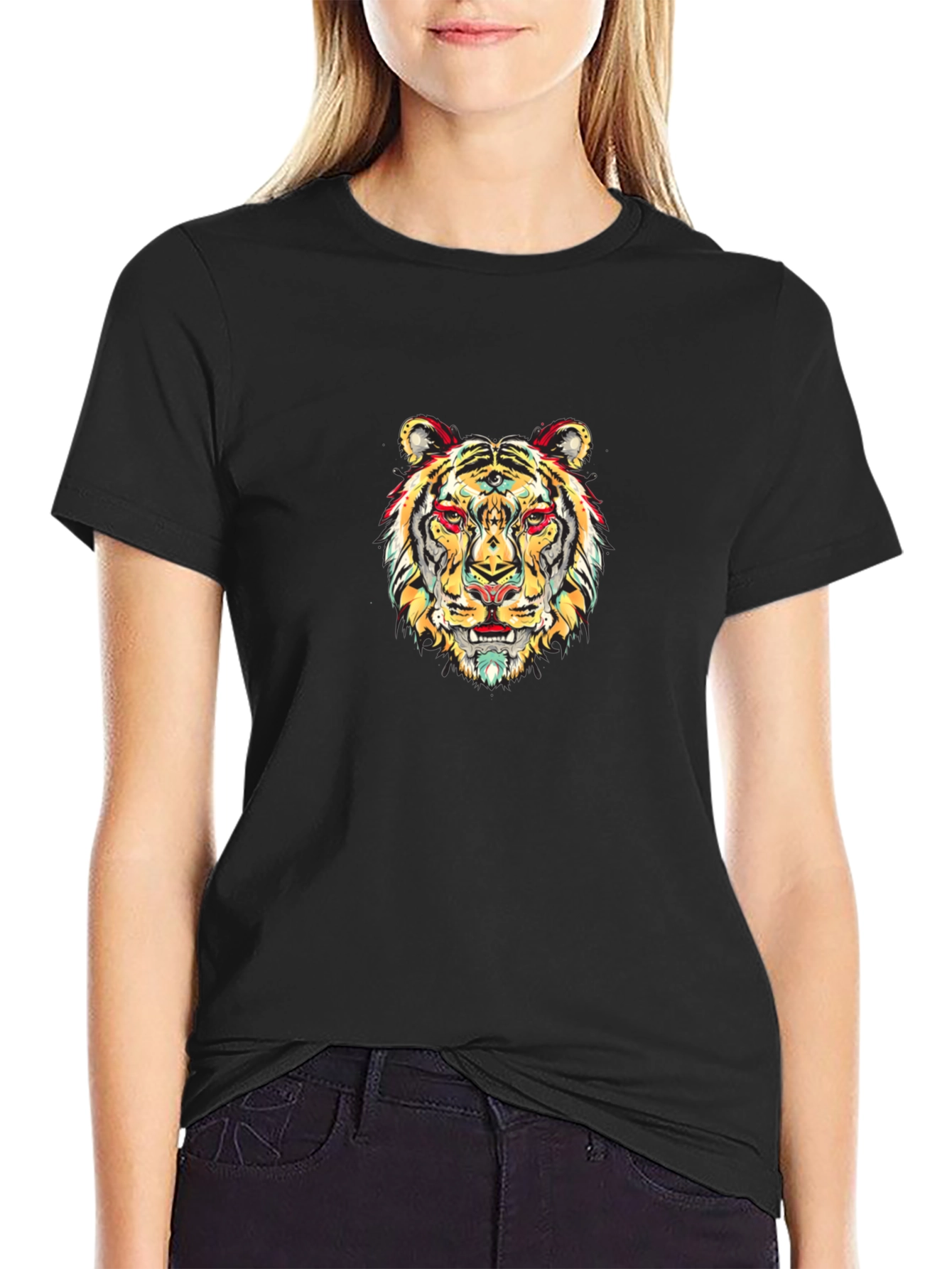 Vibrant Tiger Graphic Black T-Shirt