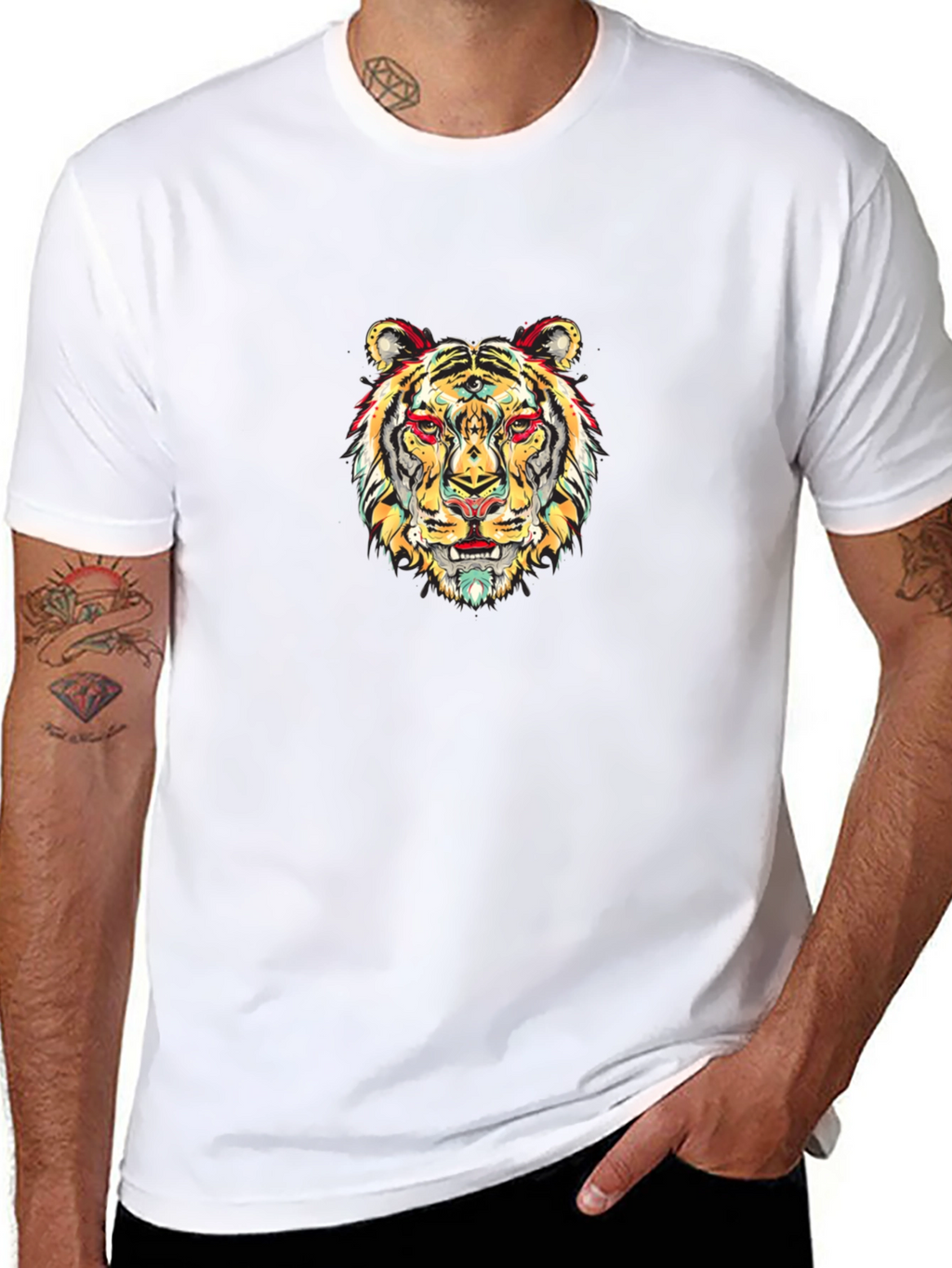 Vibrant Tiger Graphic Black T-Shirt