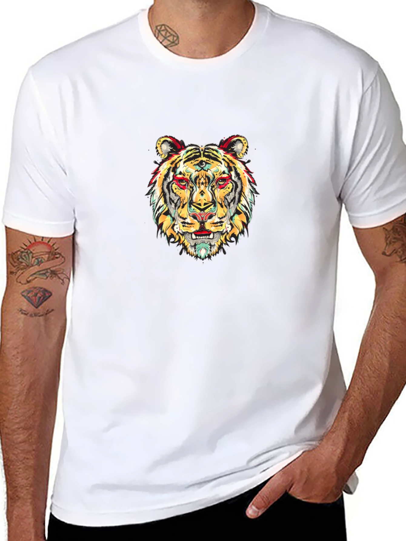 Vibrant Tiger Graphic Black T-Shirt