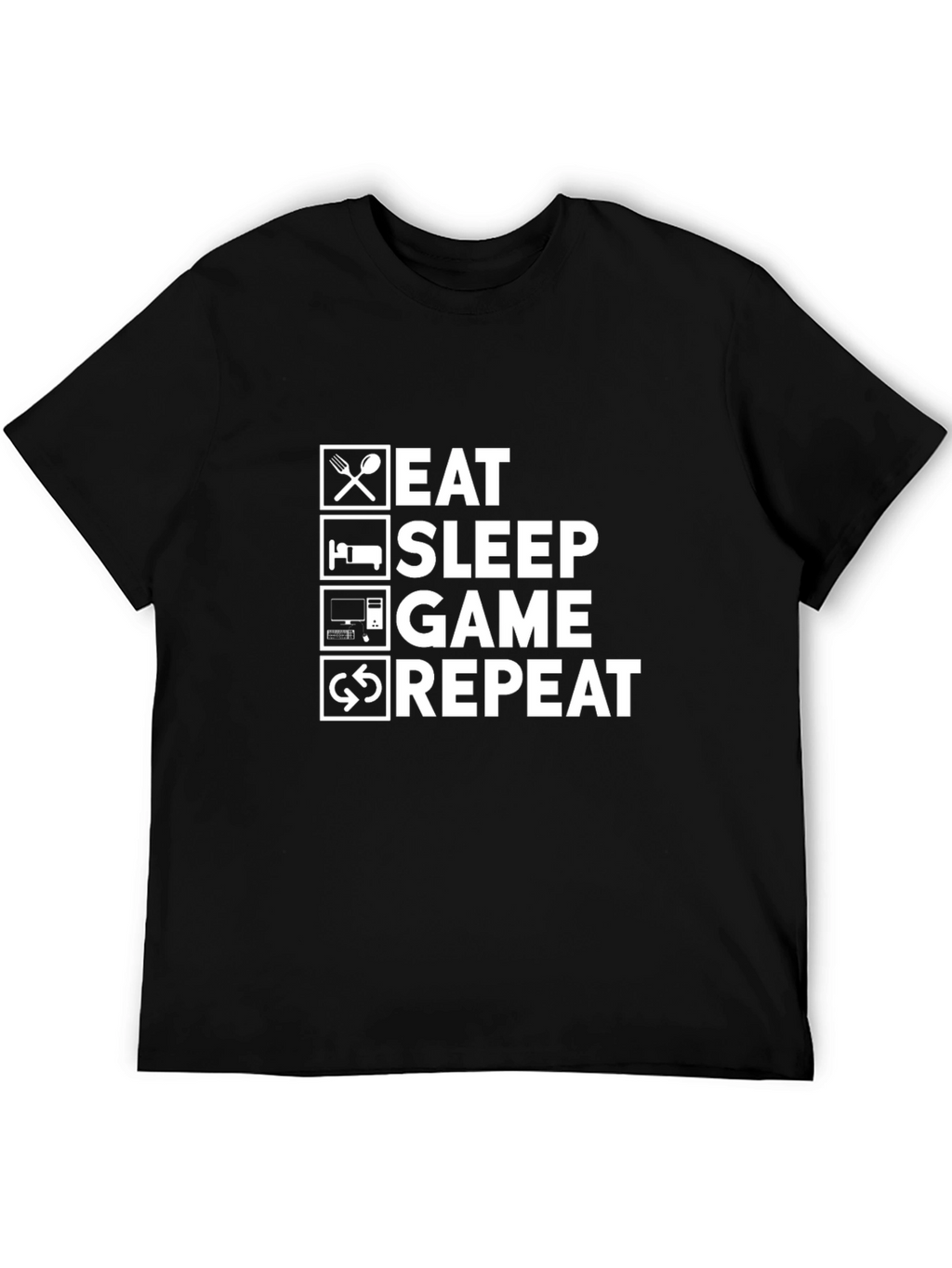 Eat Sleep Game Repeat Black Graphic T-Shirt