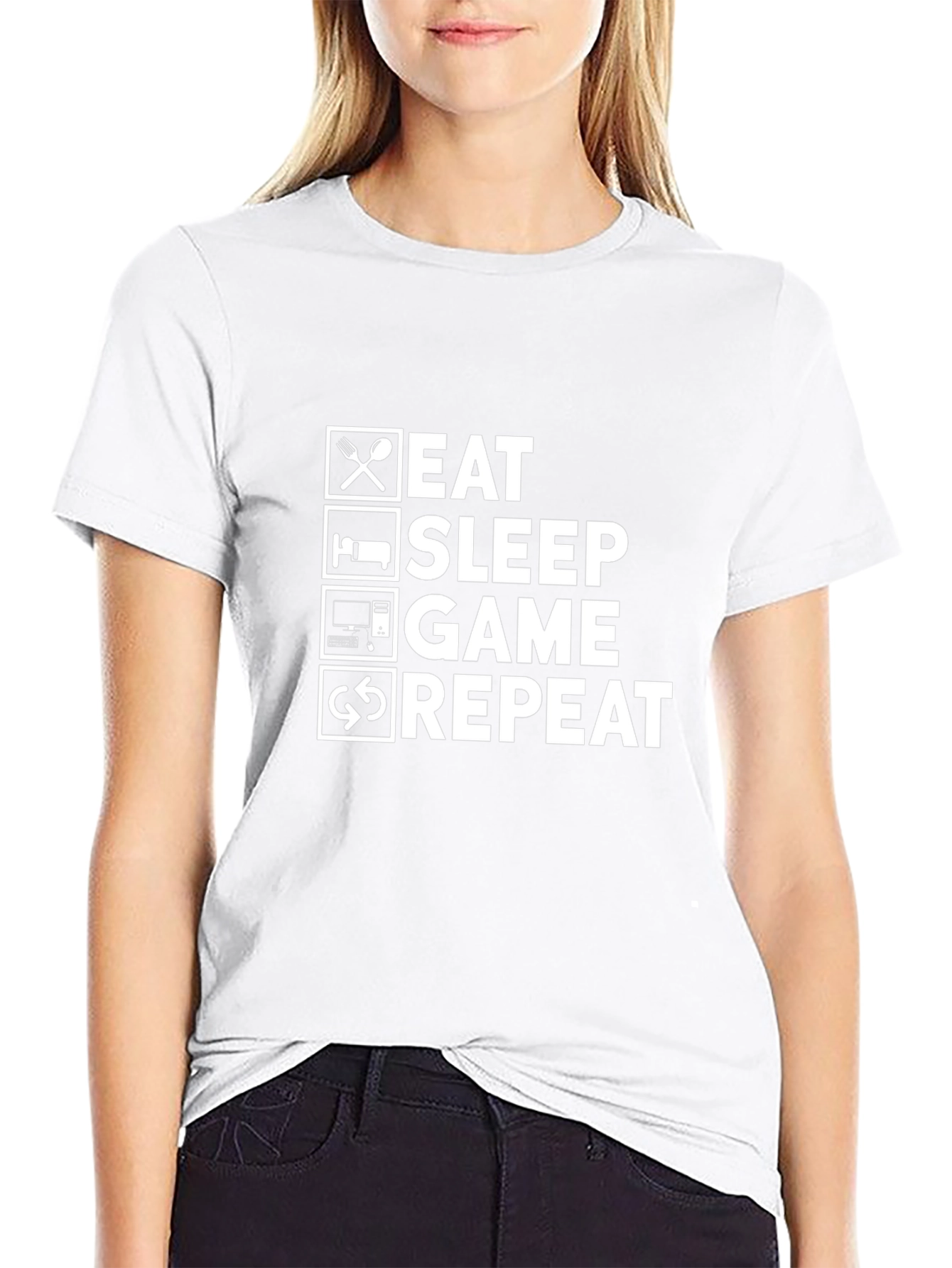 Eat Sleep Game Repeat Black Graphic T-Shirt