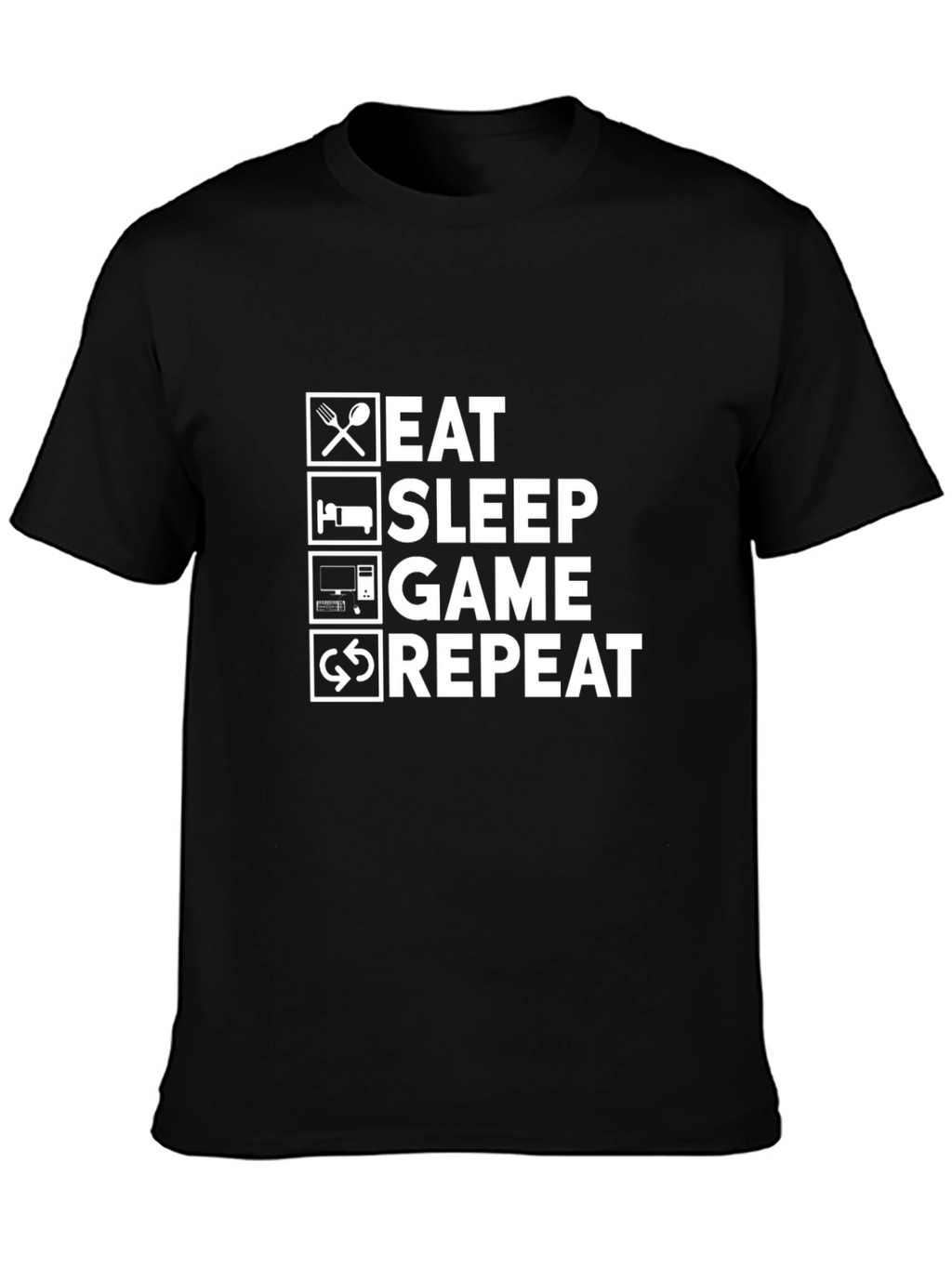 Eat Sleep Game Repeat Black Graphic T-Shirt