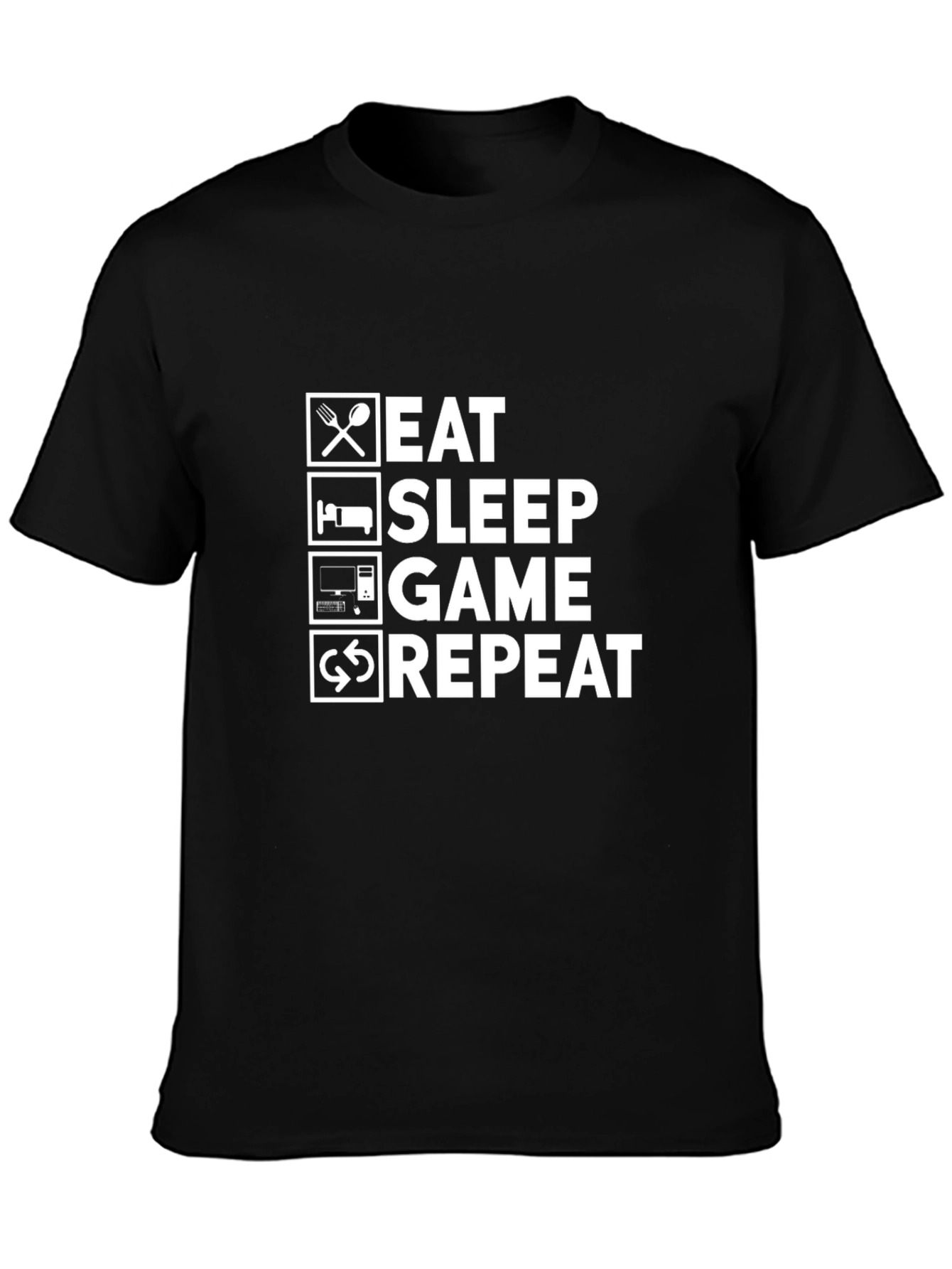 Eat Sleep Game Repeat Black Graphic T-Shirt