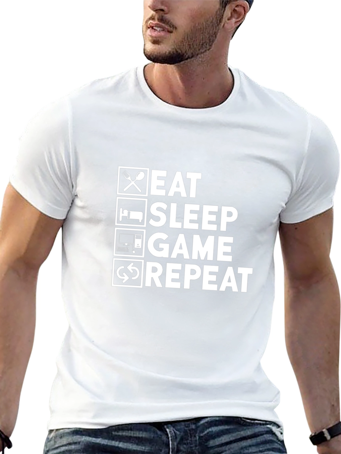 Eat Sleep Game Repeat Black Graphic T-Shirt
