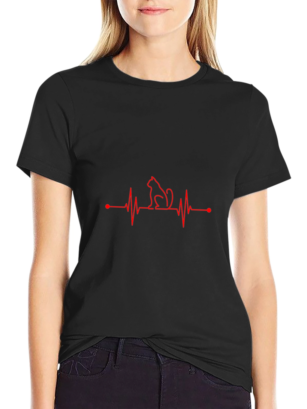 Cat Heartbeat T-Shirt - Black